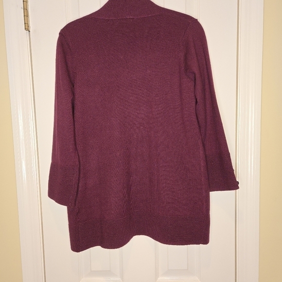 Evolution by Cyrus Open Front Ribbed Knit Detail Cardigan Size Small Ancho Chili - Picture 10 of 11